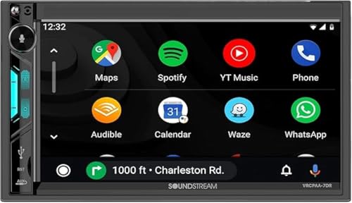 Soundstream VRCPAA-7DR 7' Double DIN Touchscreen Car Stereo, Wireless Apple CarPlay & Android Auto, Bluetooth Hands-Free, USB/AUX, Backup Camera Input, Steering Wheel Control, FM/AM, In-Dash Head Unit