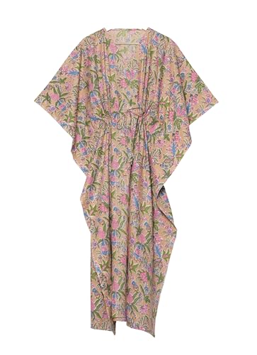 Robe caftan en coton longue fleurs bloc imprimé maxi tunique été maman