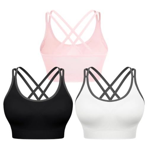 Image of VEQKING Strappy Cross Back Sports Bra for Women Removable Padded Yoga Bras | Multipack, Medium Support, Comfortable Seamless Wireless Design, Breathable Moisture-Wicking Fabric, Workout, Gym, Pilates