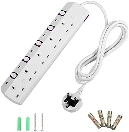 TISDLIP Power Strip 5 Way Extension Lead, Multi UK Plug Extension, 1.8M/5.9FT Electric Cord, Mountable Switched Extension Socket 13A 3250W,White