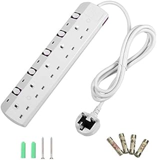 TISDLIP Power Strip 5 Way Extension Lead, Multi UK Plug Extension, 1.8M/5.9FT Electric Cord, Mountable Switched Extension Socket 13A 3250W,White