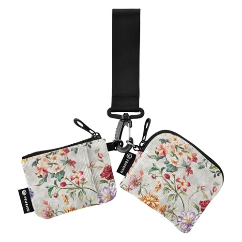 Carteras dobles de pulsera con diseño floral rojo y morado para mujer, mini organizadores de dinero con bolsillo con cremallera para mujeres y hombres, 2 piezas, rojo, morado, floral, gris, 1 size