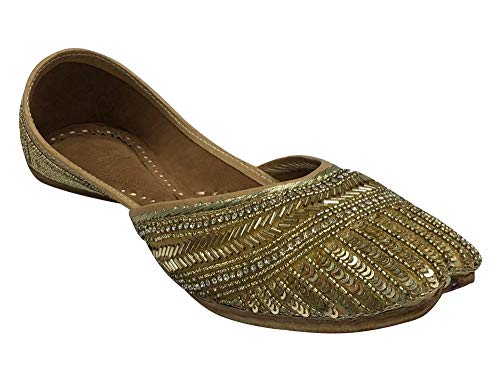 Step n Style Khussa for Women Ethnic Shoes for Women Indian Shoes Flat Mojari Handmade Jutti Rajasthani Shoes Gold