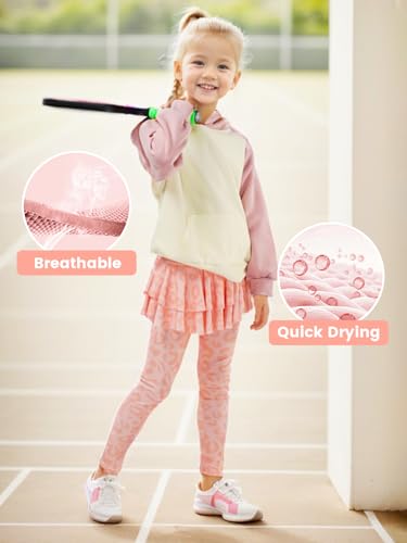 Gogokids 2 Pack Girls Leggings with Skirt, Kids Elastic Ruffle Skirt Pants, Girls Dance Workout Running Pants for 3-11 Years4