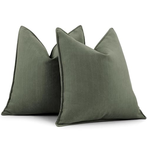 ZWJD Army Green Pillow Covers 18x18 Set of 2 Chenille Throw Pillow Covers with Elegant Design Soft and Luxurious Decorative Throw Pillows for Couch, Bed, and Home Decor