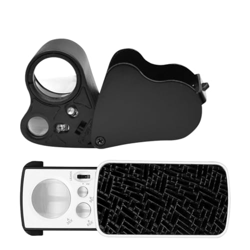Set of 2 Jewelry Loupe for Gemstones Inspection Portable Magnifiers with Light High Pocket Magnifyings Glasses