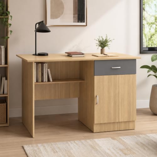 Image of Engineered Wood Study & Office Table 120x60x75cm | Matte Finish | Free Standing Compact Computer Desk with Drawer & Cabinet | 1 Year Warranty | Brown Finish - Urban Teak