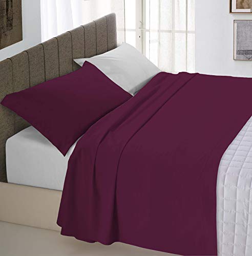 Italian Bed Linen Natural Colour Bed Sheet Set, Plum/Light Gray, Small double, Plum/Light Grey