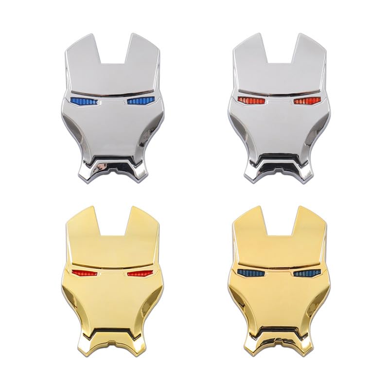 Image of JVCV 3D Metal Iron M face Sticker Chrome Logo Decal Emblem Badge for All Cars Bikes Laptops Headphones Helmets Home Office Accessory (Iron M Face, Silver-Blue Eyes)