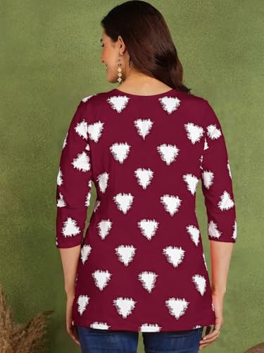 Image of Pinkmint Women's Printed Cotton Blend Short Kurti with 3 /4th Sleeve & Notch Neck l Casual & Office Wear Tunic Shirt Kurti