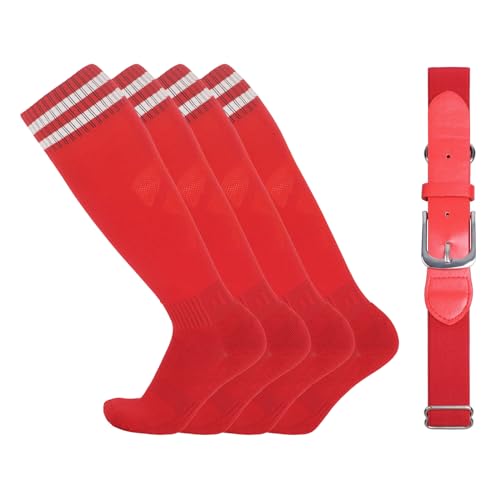 Kids Baseball or Softball Socks and Belt Combo Set Softball Knee Socks High Tube Soccer Socks for Youth Boys Girls