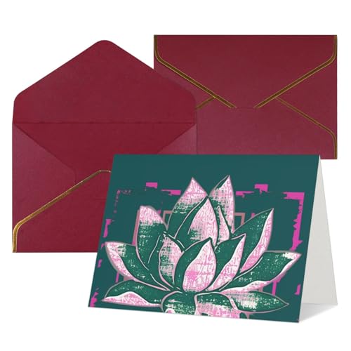 QMNSEHF 封筒付きブランクグリーティングカード Thank YouCard 蓮の花 ナマステ Happy Birthdayカード 女性用 男性用 クリスマス ハロウィン 結婚式 ブランク ノートカード あらゆる機会のグリーティングカード 4x6