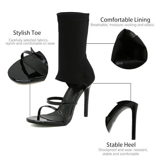 Women's Stretchy Cloth High Top Two Strapy Stiletto Gladiator Sandals Sexy Open Toe High Heel Summer Elastic Ankle Boot Sandals for Summer Dress Wedding Party Daily Wear Shoes3