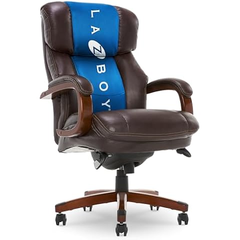 La-Z-Boy Fairmont Big and Tall Executive Office Chair with Memory Foam Cushions, High-Back with Solid Wood Arms and Base, Bonded Leather, Biscuit Brown Cover