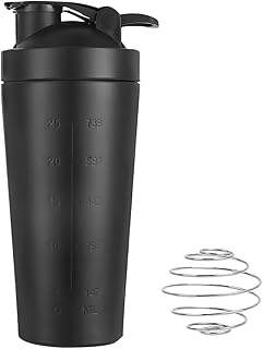 Fivtsme Stainless Steel Protein Shaker, 900 ml Fitness Protein Shaker, Shaker Protein Sports Fitness with Scale Optimal, Protein Shaker Cup with Ball, for Protein, Diet and Fitness Shakes (Black)