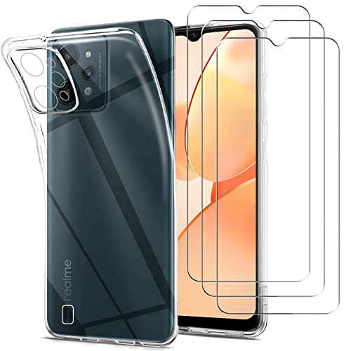 Young & Ming Funda para Realme C31 4G + [3 Piezas] Protectores de Pantalla in Cristal Templado, Transparente Carcasa de Silicona Anti-Choque TPU Bumper Funda y Protector para Realme C31 Cover
