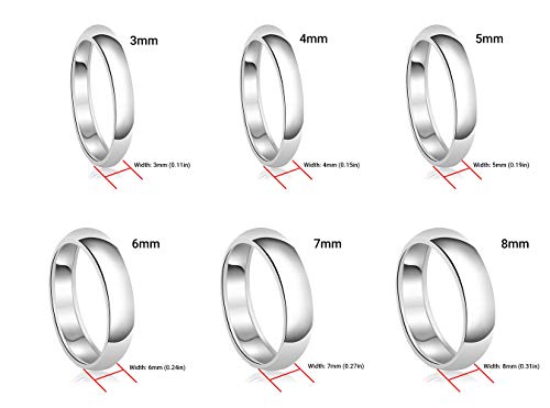 Sterling Silver Plain Dome Wedding Band for Men and Women, Made In USA - Custom Text Personalized Ring, 3mm to 8mm Width, Size 4-133