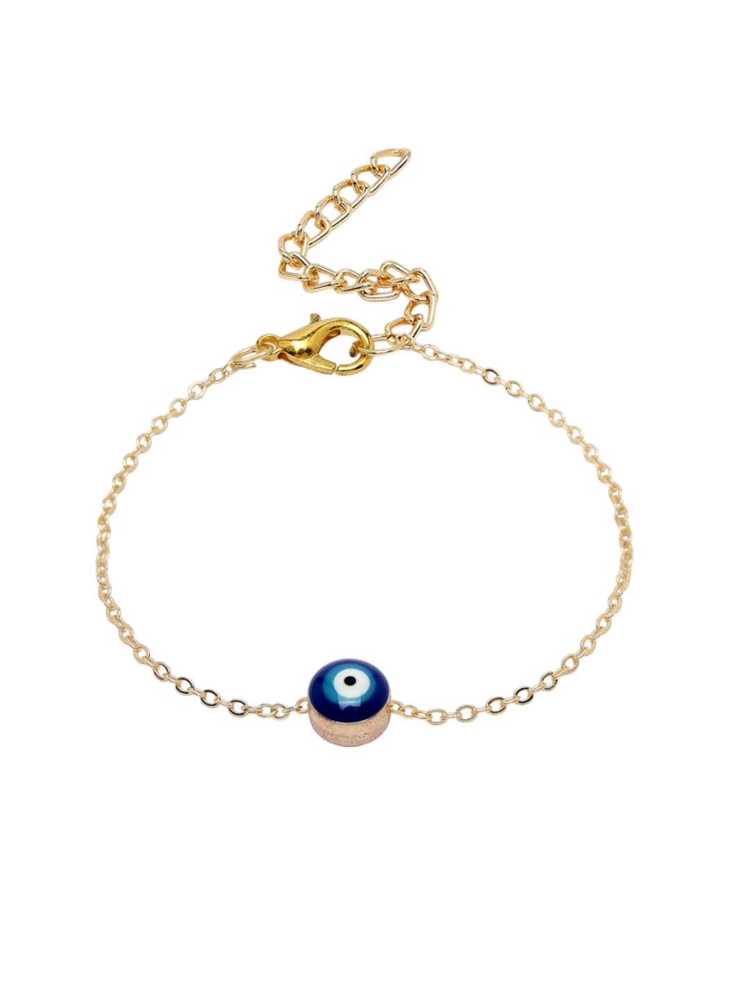 NVR Women Gold-Toned Blue Evil Eye Charm Bracelet