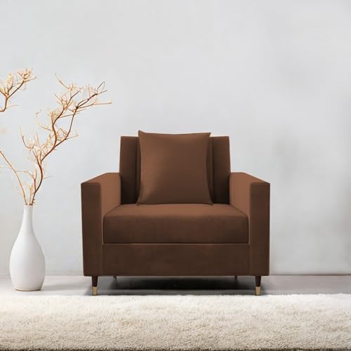 Image of Casaliving Garcia 1 Seater Sofa Set for Living Room (Brown Colour) Premium Fabric Sofa