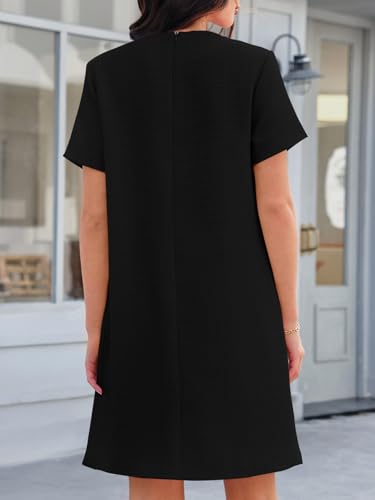 Wenrine Women's Tweed Mini Dress Short Sleeve Crew Neck Work Office Elagant Formal Summer A Line Dresses4