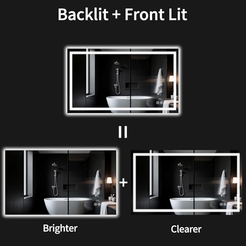 36"x48" LED Bathroom Mirror with Lights, Dimmable, Anti-Fog, Lighted Bathroom Vanity Mirror for Wall, Backlit + Front Lit, Memory Function, Shatter-Proof, Tempered Glass - Image 3