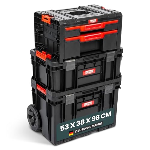 Q-Brick Set de 8 chariots à outils, taille XL, servante d'atelier, avec de nombreux accessoires l x p x h en cm : 53 x 38 x 98 cm