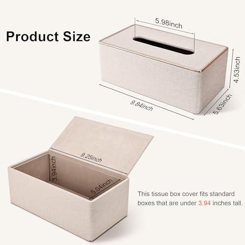 Tissue Box Cover, PU Leather Tissue Box Holder, Rectangular Tissue Box Covers for Kleenex, Napkin, Rectangle Tissue Holder for Bathroom Home Office 9.84"X5.23"X3.77" Beige - Image 4