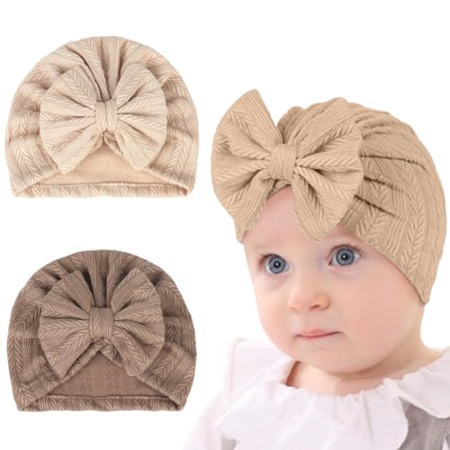 GRK 2er-Pack Baby-Bandana-Mützen, Mädchen-Mützen, Beanie-Schleife, Baby-Mützen, Neugeborene, weiche, einfarbige Bandana-Mützen