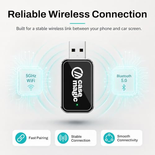 Image of CaseMagic 2-in-1 Wireless CarPlay & Android Auto Adapter - Converts Wired to Wireless | Plug & Play, Bluetooth 5.0 + 5GHz WiFi, USB-A & Type-C | Hyundai, Maruti, Kia, Honda | OEM Wired Cars Only