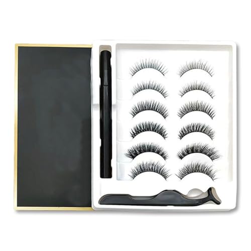 UIEXAY 6 Pares Pestañas Postizas, Pestañas Postizas, pestañas postizas con pegamento, para Maquillajes Fiestas Bodas, Aspecto Natural y Larga Duración