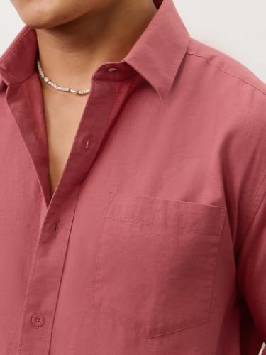 Image of The Souled Store Cotton Linen: Men and Boys Long Sleeve Spread Collar Solid Cotton Relaxed Fit Easy to Style Everyday Office Wear Cotton Linen Shirts
