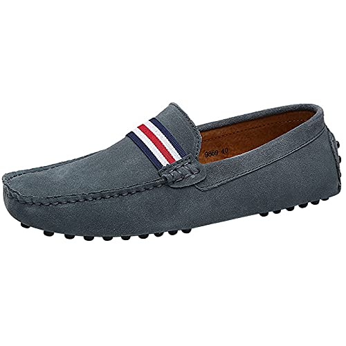 ANUFER Men's Stylish NATO Strap Moccasin Slippers Comfortable Suede Driving Shoes