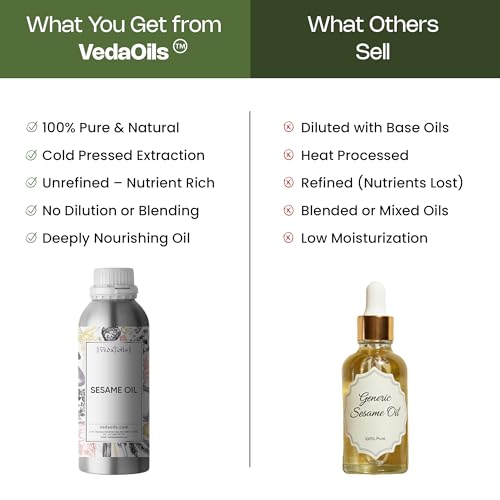 Image of VedaOils Cold Pressed Sesame Oil 100ml | 100% Pure Sesame Hair Oil for Hair Growth, Body Massage & Skin Care | Rich in Vitamins for Dry & Flaky Skin