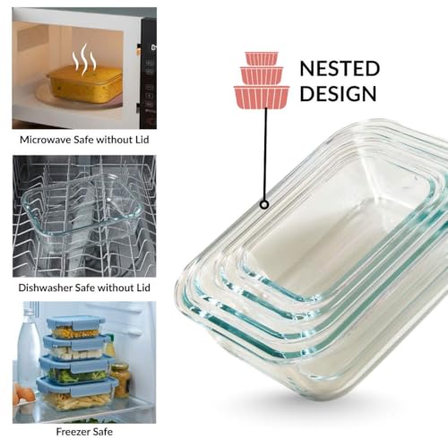 Image of Nestasia Borosilicate Glass Containers with Clip Locks Set of 4 (370ml, 660ml, 1L, 1.5L) - Airtight & Leakproof Containers with Air Vent Lid for Fridge Storage | Microwave & Dishwasher Safe (Blue)