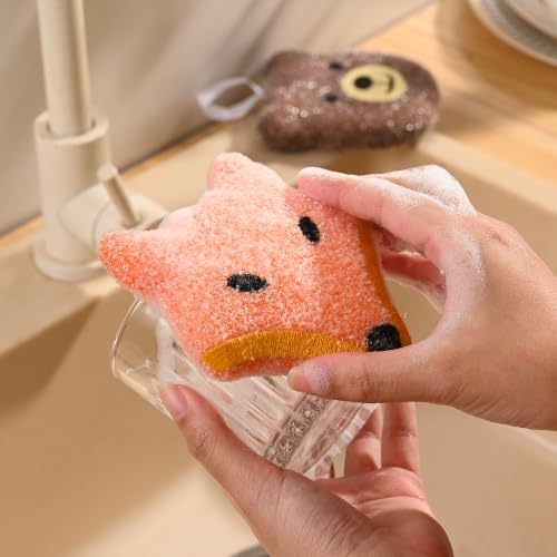 Image of Fox Run Woodland Animal Sponge Set, Non-Abrasive Fox, Owl & Bear Scrubbers | Easily Clean Plates, Pots & Glasses | Dish Sponges For Nonstick Pans | Cute Kitchen Decor | Reusable Animal Scrub Sponge Set