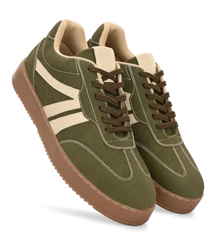 Image of MACTREE Suede Leather Upper Laceup Casual Sneakers for Men | Stitched TPR Sole