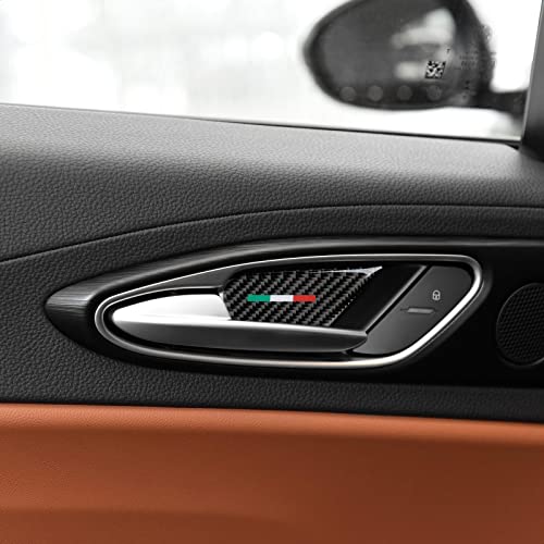 Image of 4PCS Car Inner Door Bowl Cover Trim Carbon Fiber Sticker Decal fits for Alfa Romeo Giulia Stelvio Tonale 2016 2017 2018 2019 2020 2021 2022 2023 2024 2025 2026 Interior Accessories