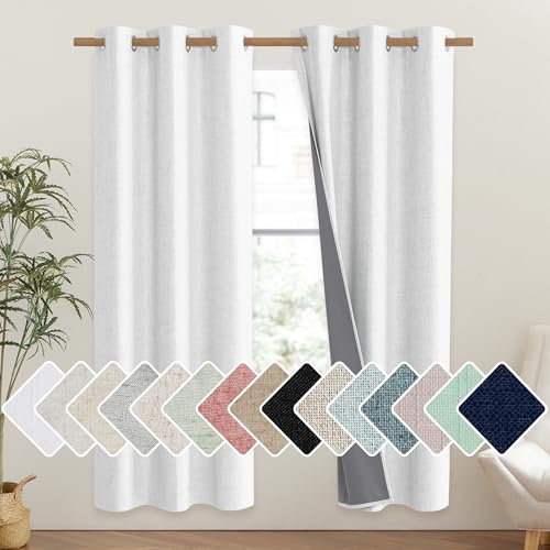 NICETOWN 100% Absolutely Blackout Linen Curtains with Thermal Insulated Liner, Greyish White, 42" Wide, 72" Length Energy Saving Curtains for Classroom 2 Panels Set, Vertical Blinds - image 1