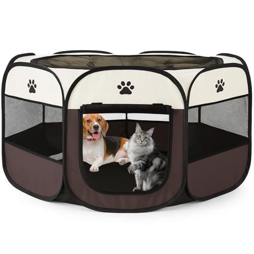 風織商社 ペットサークル 折畳み 犬 サークル 室内 114cm*114*58cm 猫 サークル 大型 八角形 ドッグハウス ペットサークル 屋根付き アウトドア 防災 猫 犬 ケージ 犬 サークル 折り畳み 室内 屋外 キャンプ メッシュサークル 頑丈