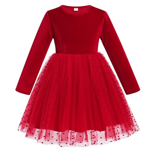 Kids Girls Fall Winter Long Sleeve Velvet Tiered Tulle Tutu Dress Wedding Flower Girl Dress2