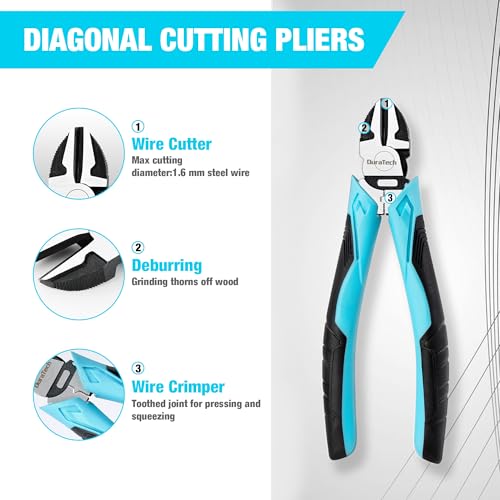 DURATECH Tangen Set 3-delig Combinatietang 200 mm Punttang 160 mm Zijkniptang 160 mm Hoge Hefboomtangen Professionele Tangenset voor Doe-het-zelvers, Professionals, DIY, Reparatie - Afbeelding 6