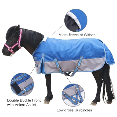 Gallopoff Mini Horse/Pony/Foal/Miniature Size 36 Inch-51 Inch Lightweight Waterproof & Breathable 1200 Denier Turnout Blanket With No Filling Royalblue 51 Inch thumb #1