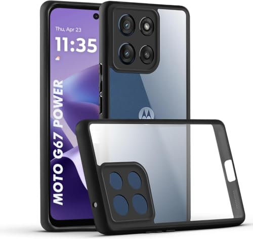 Image of VONZEE Clear Back Case Cover for Moto G67 Power 5G | Shockproof Design | Hard Back Cover Case for Moto G67 Power 5G (PC & TPU, Black)