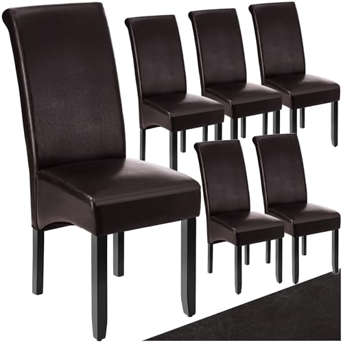 tectake® Lot de 6 Chaises de Salle à Manger Moderne Chaise Ergonomique Confortable Chaise Design en Cuir synthétique Meuble Salon avec Pieds en Bois pour...