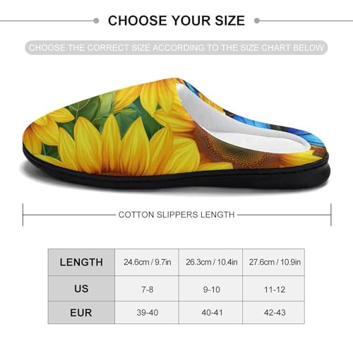 Sunflower Blue Butterfly Women's Cotton Slippers Indoor Outdoor Slip-on Warm House Shoes with Anti-Skid Rubber Sole2