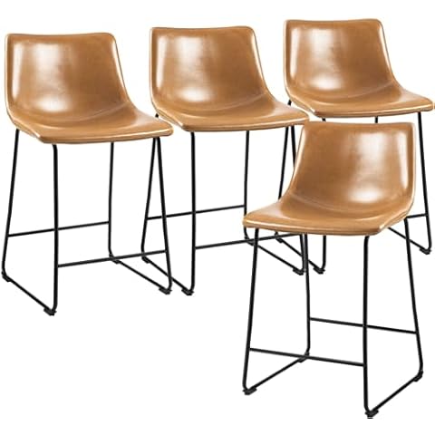 PUKAMI Counter Height Bar Stools Set of 4,26 inch Barstools with Back,Faux Leather Counter Stools for Kitchen Island,Modern Bar Chairs with Metal Legs (Whiskey) Cover