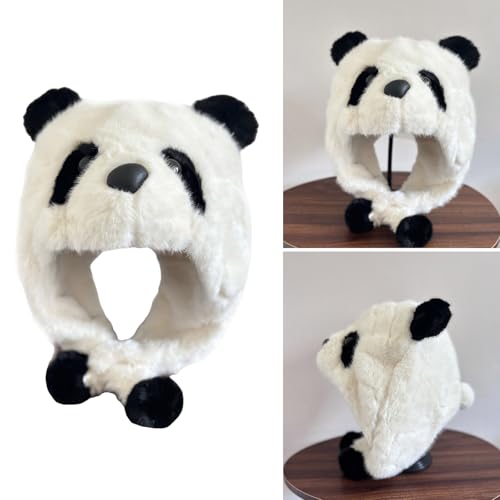 Balaclava, Lovely Plush Panda Hat with Earflap Female Kids Activity Ski Hats Pullover Ear Protective Trapper Hats2