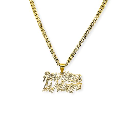 Iced Jewelry Hip Hop 14k Gold Plated 'Real Hasta La Muerte' Pendant, 24 inches Cuban Necklace (Gold)