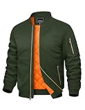 CRYSULLY Men's Jacket Padded Jackets for Men Full Zip Windbreakers Casual Warm Bomber Jacket Fall Winter Outwear Coats Army Green M
