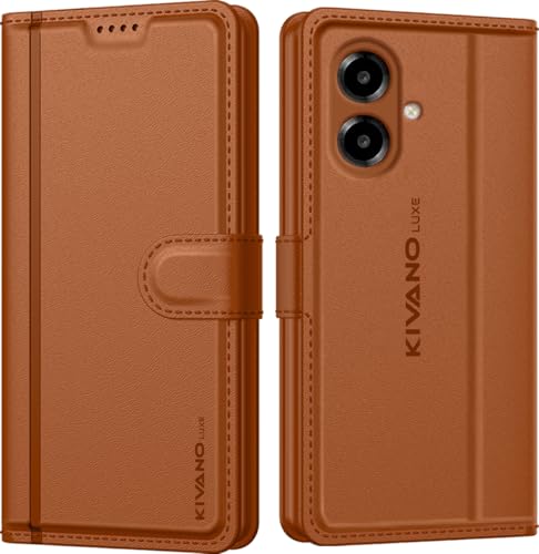 Image of KIVANO LUXE Compatible with Samsung A07 4G / Samsung F07 4G / Samsung M07 4G Artisanal Leather Wallet Case with Card Holder for Men Women, Magnetic Flip Folio Cover with Stand RFID Blocking Cell